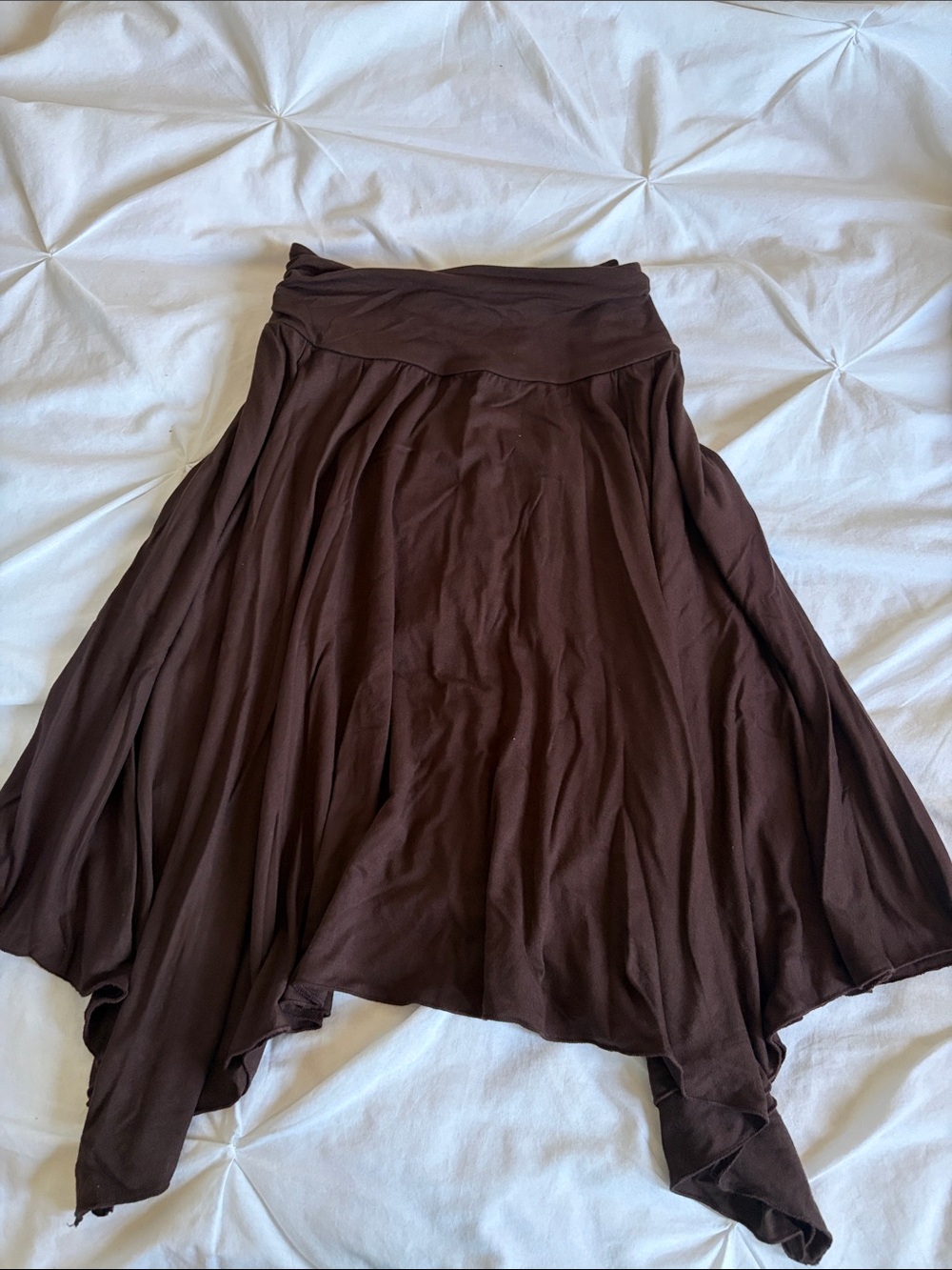 Women’s Flowing Handkerchief Hem Midi Skirt - Brown